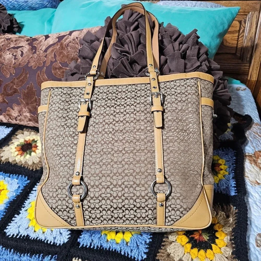 Vintage Coach Y2K North South Gallery Tote in Signature Monogram Jacquard